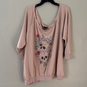 Torrid Pink Skull Terry Off Shoulder Sweatshirt Women’s Plus Size 5X